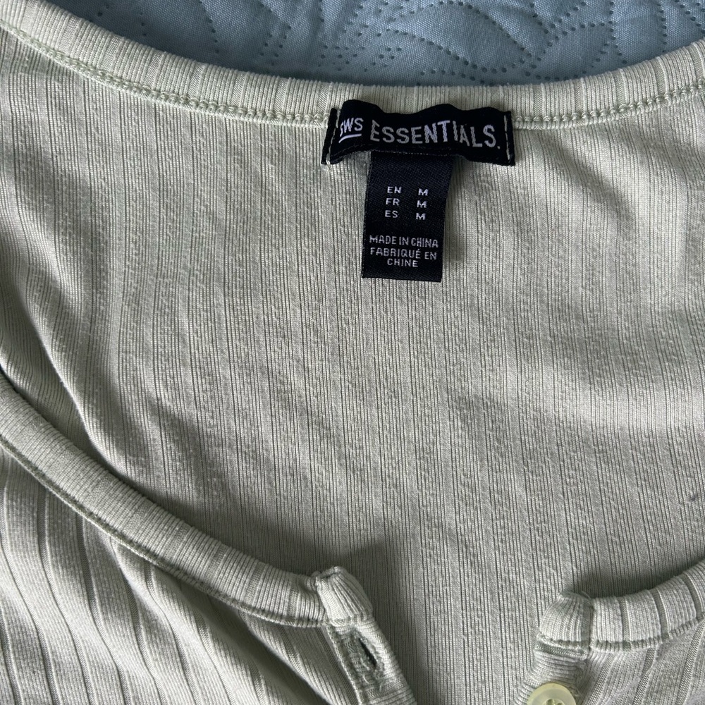 Essentials Light Green Ribbed Crop Blouse - Picture 2 of 3